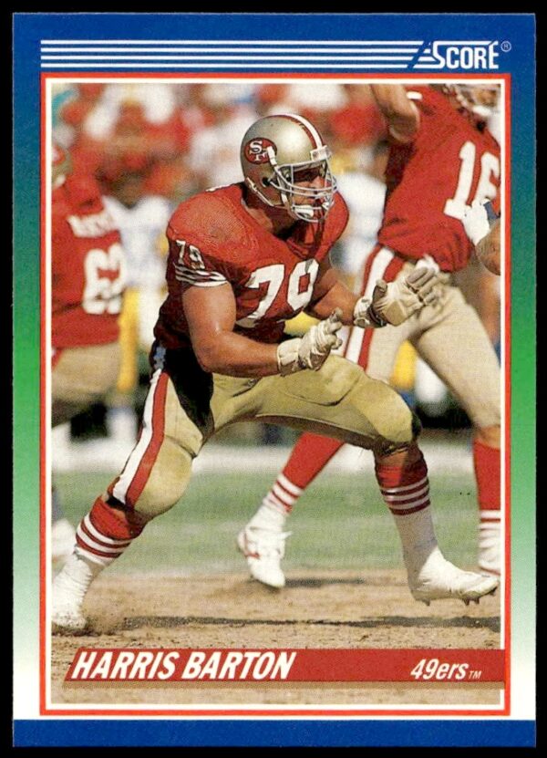 1990 Score Harris Barton Football Card #395, San Francisco 49ers, action shot.
