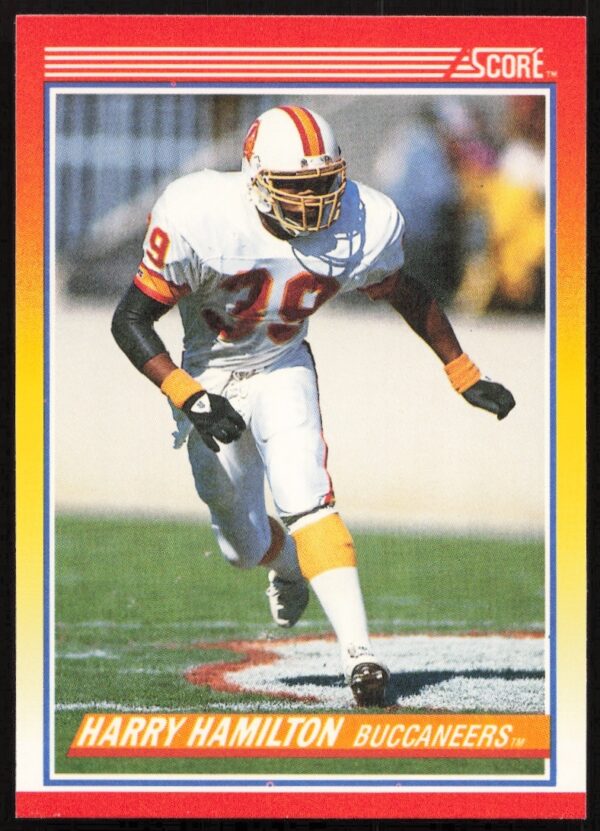 1990 Score Harry Hamilton football card #259, Tampa Bay Buccaneers uniform, front view.