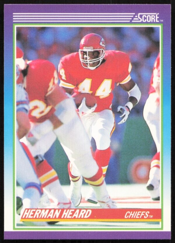 Herman Heard 1990 Score card #144, Kansas City Chiefs action shot, front.