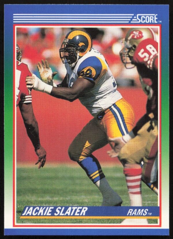 1990 Score Jackie Slater football card #81 showcasing Slater in Los Angeles Rams uniform.