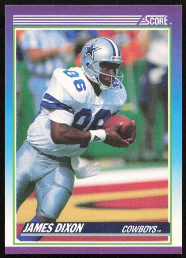 James Dixon 1990 Score Football Card #119, Front View, Wide Receiver in Action.