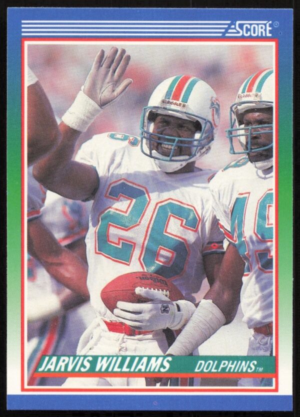 1990 Score Football Card #378 featuring Jarvis Williams, Miami Dolphins (Front View).