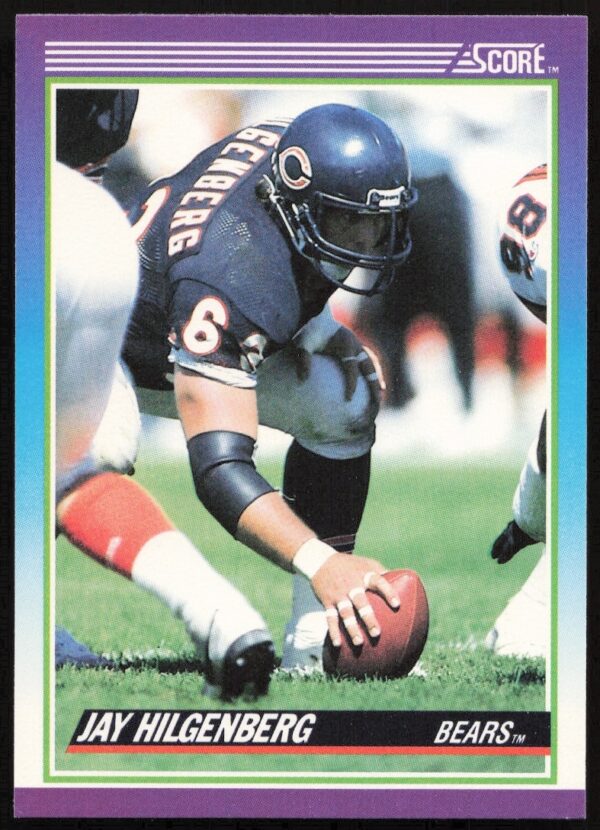 Jay Hilgenberg Chicago Bears 1990 Score Football Card #171, in-game action photo.