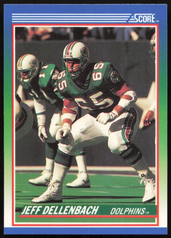 Jeff Dellenbach 1990 Score Football Card #31, Miami Dolphins NFL Season.