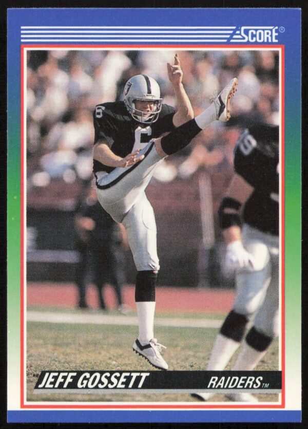 1990 Score Football Card of Jeff Gossett #438, showcasing him as an NFL punter.