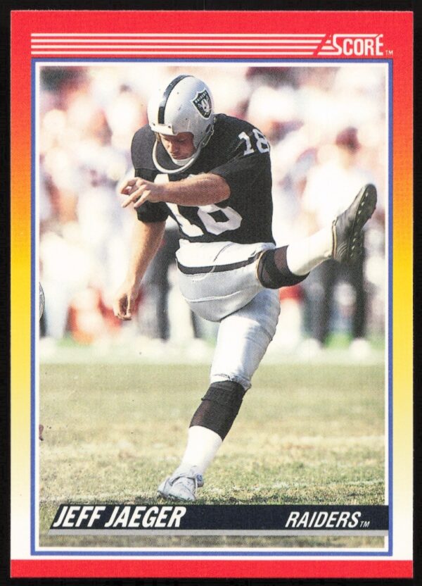 1990 Score Football Card featuring kicker Jeff Jaeger in Chicago Bears uniform, card #287.
