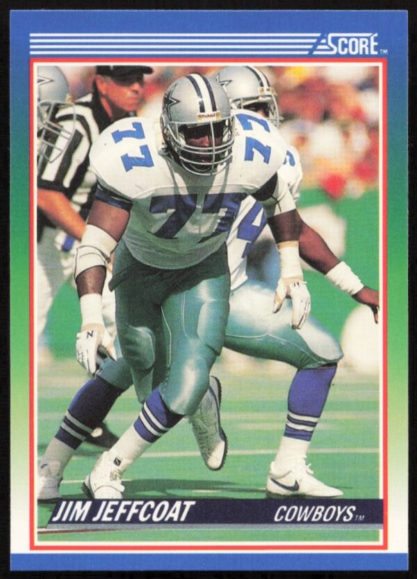 Jim Jeffcoat 1990 Score Football Card #33, Dallas Cowboys Defensive End.