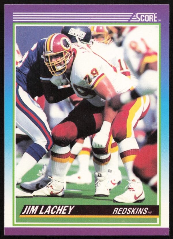 1990 Score Jim Lachey #202 Football Card showcasing his on-field action in uniform.