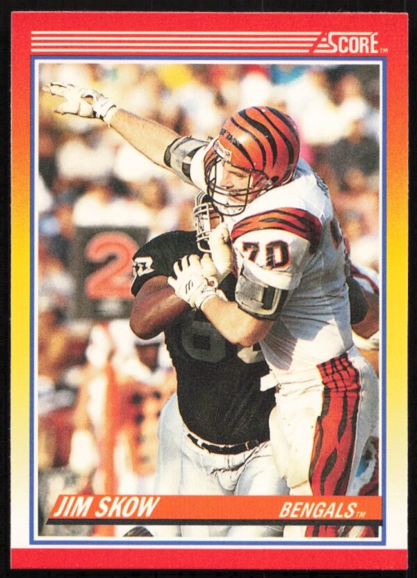 1990 Score Football Card of Jim Skow in Bengals Uniform, Card #227.