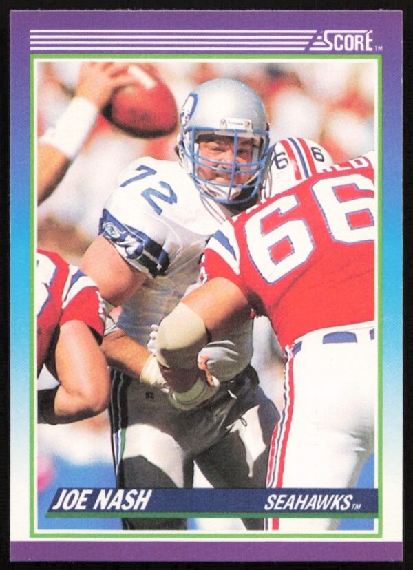 Joe Nash 1990 Score Football Card #172 front, Seattle Seahawks, in-action sports pose.