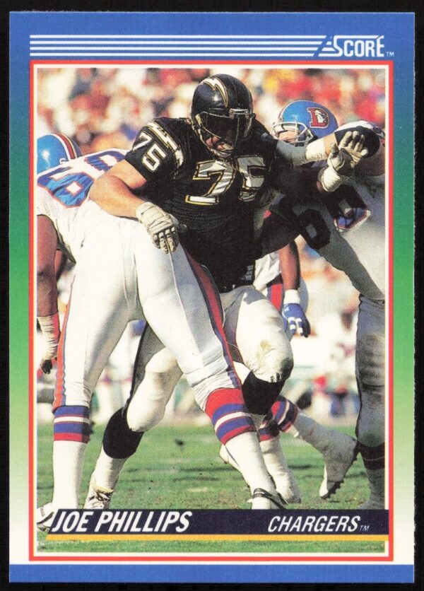 Joe Phillips 1990 Score Football Card #36, Front View in Chiefs Uniform - Action Shot.