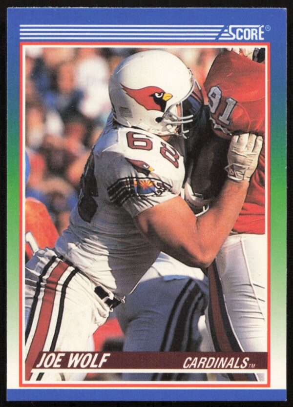 Joe Wolf 1990 Score Trading Card #412, front, basketball action image.