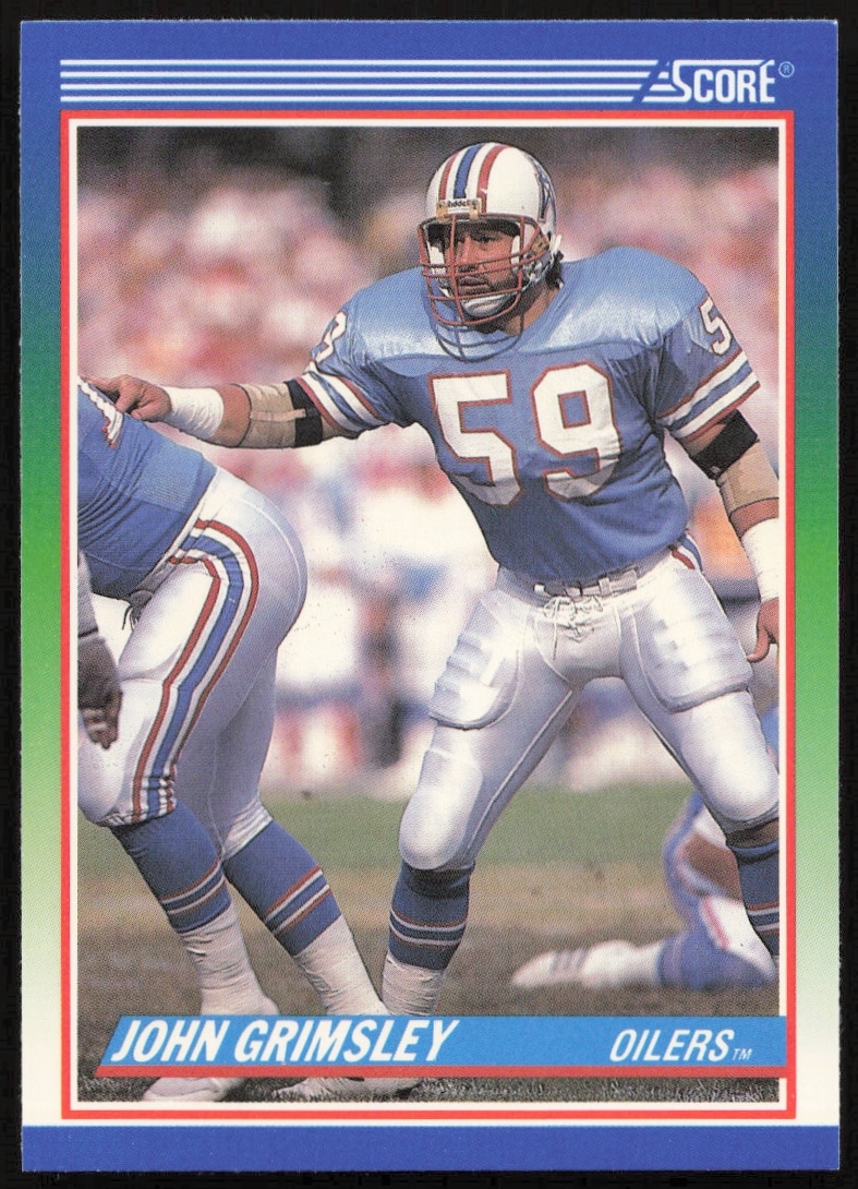1990 John Grimsley Score Card #407, Houston Oilers linebacker, NFL collectible.