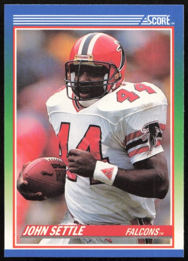 1990 Score Card #14: John Settle, Atlanta Falcons Running Back in Action.