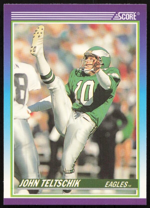 Vintage 1990 Score football card of Philadelphia Eagles punter John Teltschik, card #453.