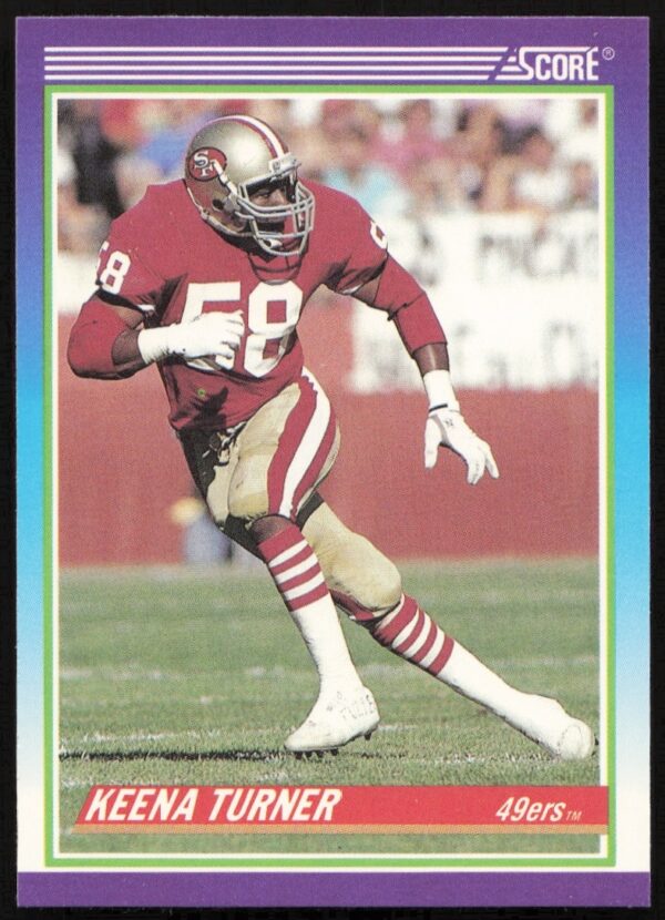 Keena Turner 1990 Score Football Card #539, San Francisco 49ers linebacker in action.