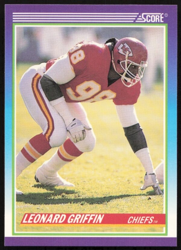 Leonard Griffin 1990 Score Football Card #524, front view showing action shot in team uniform.