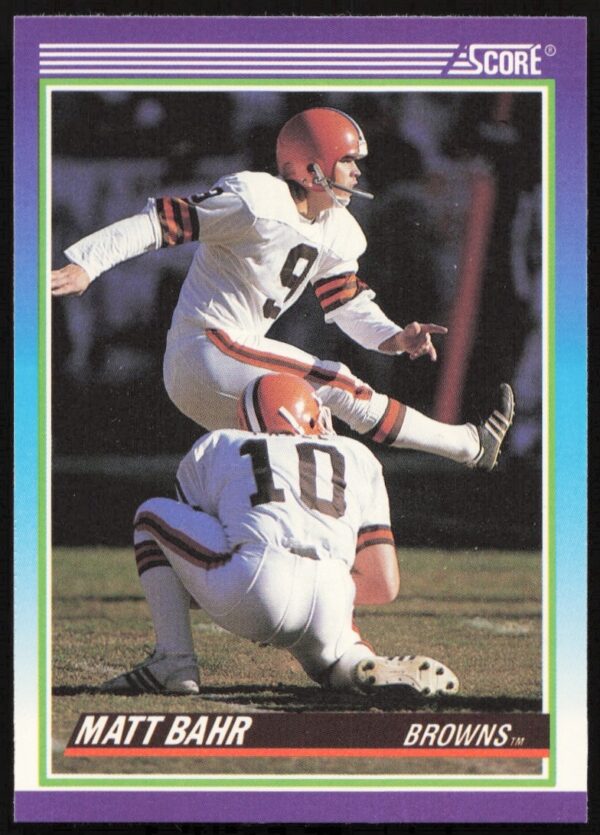 Matt Bahr 1990 Score #538, NFL kicker in action, football card front.