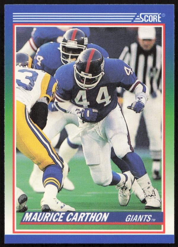 Maurice Carthon 1990 Score football card #388, New York Giants action shot.