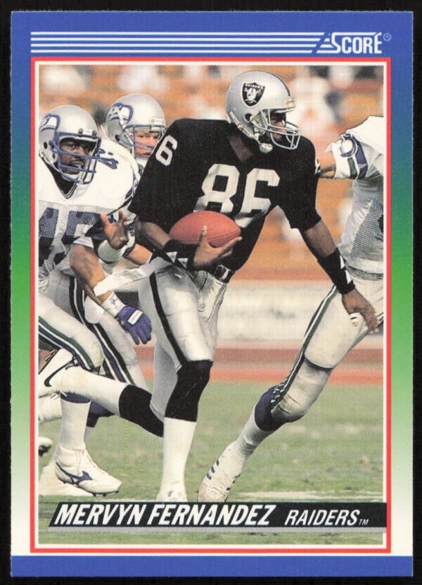 Mervyn Fernandez 1990 Score Raiders trading card, number 430, in action.