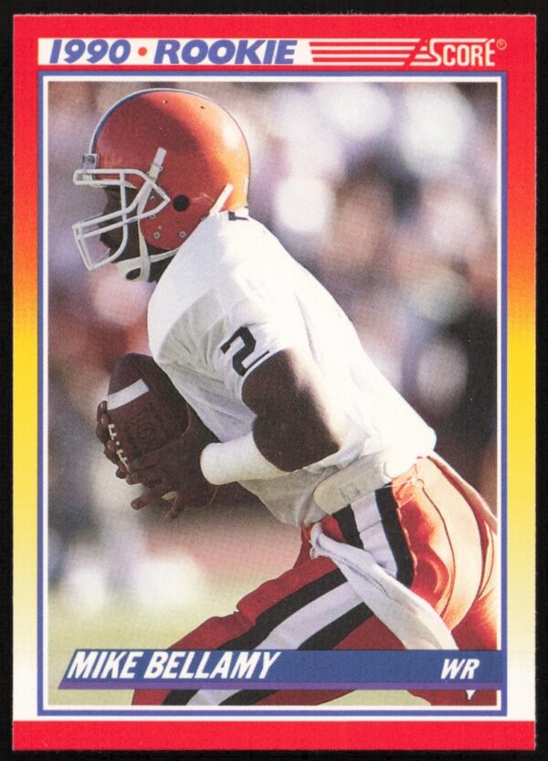 1990 Score Mike Bellamy #626 football card featuring action pose and player details.