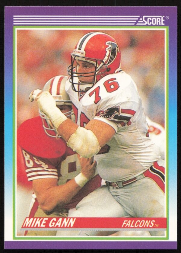 1990 Mike Gann #481 Football Card: Atlanta Falcons, dynamic pose, vibrant design.