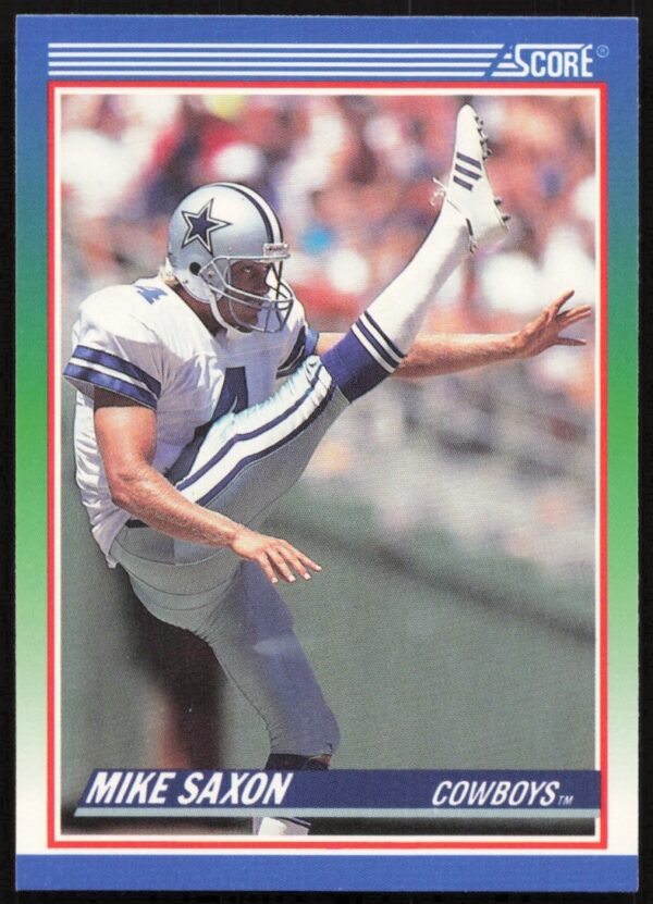 Mike Saxon 1990 Score Football Card #379, Los Angeles Rams Punter in Action.