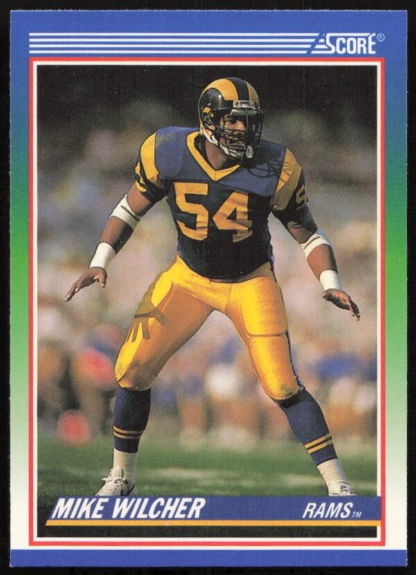 Mike Wilcher 1990 Score Football Card #439 in Rams Uniform, Mid-Play Action Shot