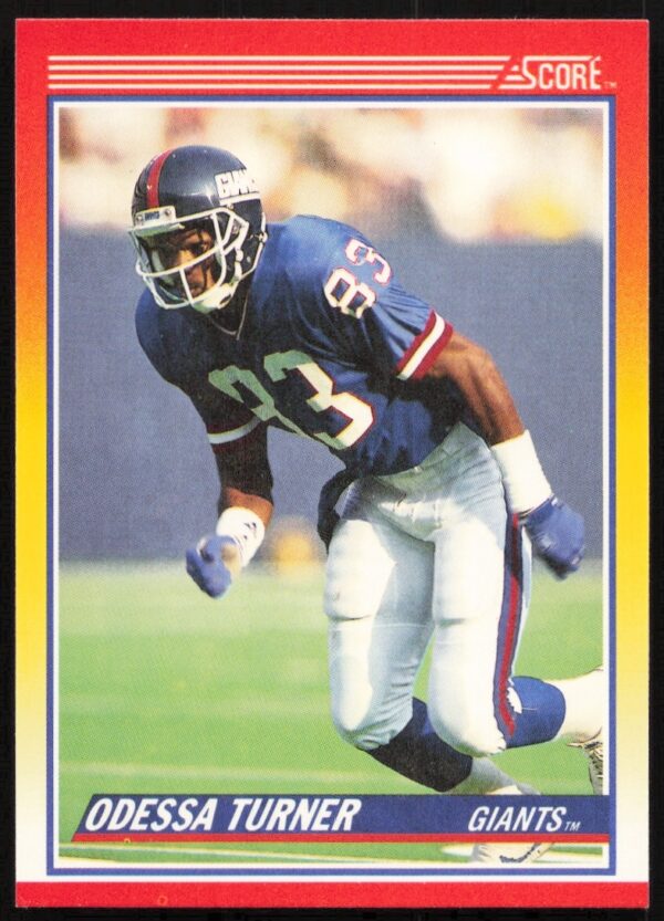 Odessa Turner 1990 Score Football Card #273, New York Giants uniform, NFL season.