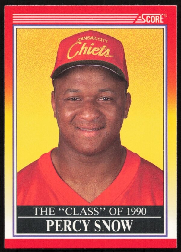 Percy Snow 1990 Score Football Card #606, Kansas City Chiefs rookie linebacker in action.
