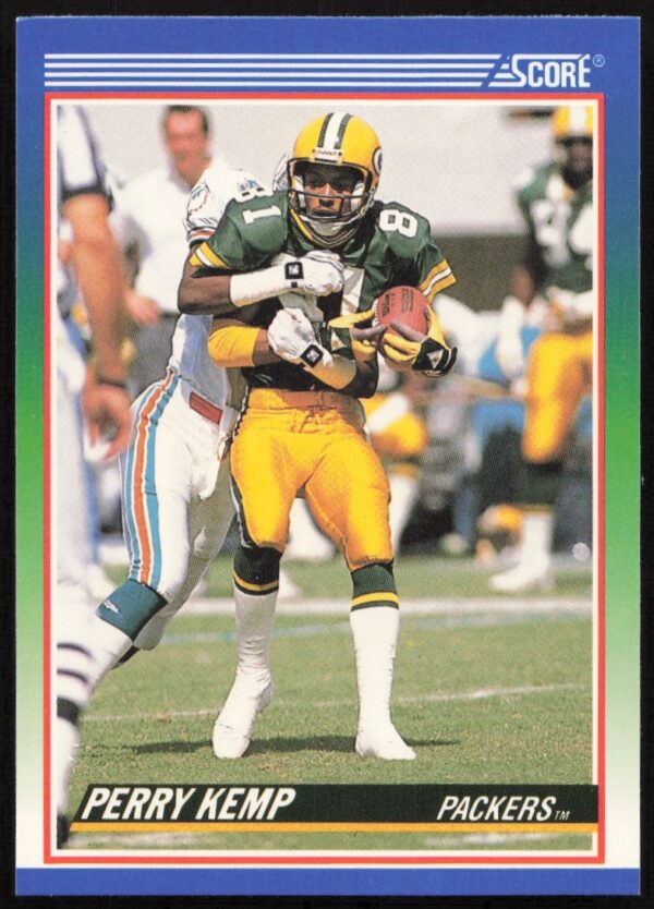 Perry Kemp 1990 Score football card #409 showcasing his dynamic field action.