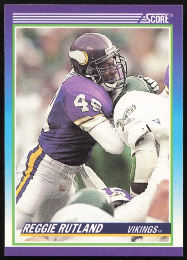 Reggie Rutland 1990 Score Football Card #498, vibrant design featuring team logo and athlete image.