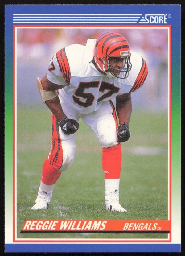 Reggie Williams 1990 Bengals Football Card #404 by Score, showcasing his iconic NFL stance.