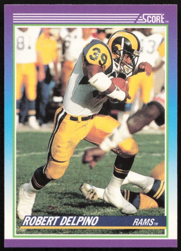 Robert Delpino 1990 Score Football Card #184 in Los Angeles Rams uniform.