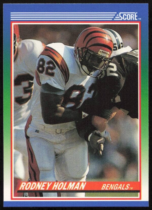 Rodney Holman 1990 Score Football Card #68, featuring a stadium action shot.
