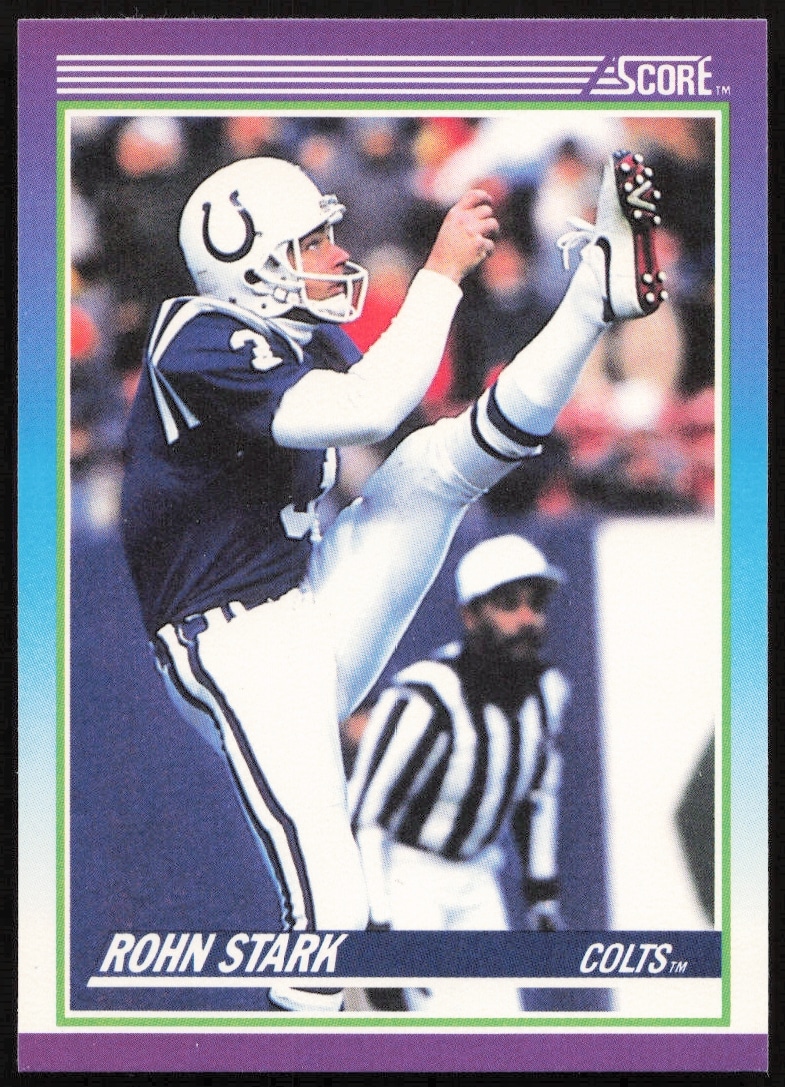 Rohn Stark 1990 Score Football Card, showcasing Colts punter #181 in action.