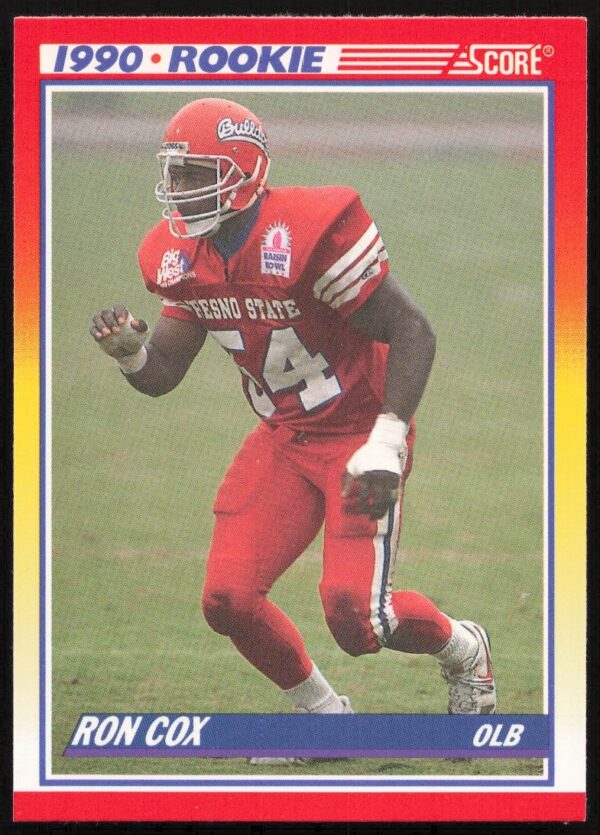 1990 Score Football Card #647 Ron Cox in action, team uniform, iconic trading card.