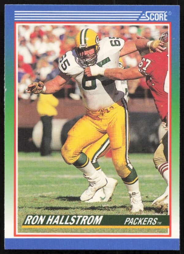 1990 Score Football card of Ron Hallstrom in Packers uniform, card number 337.