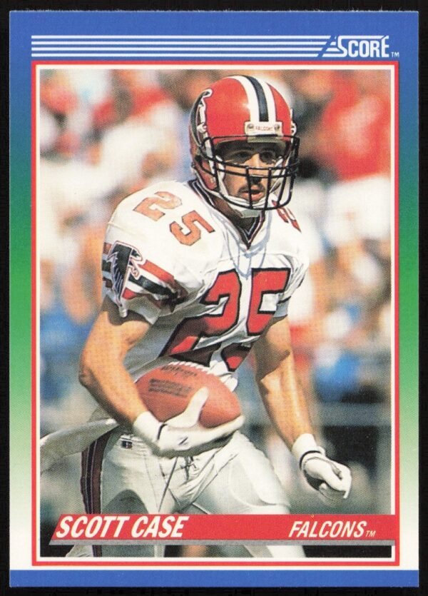 1990 NFL Score trading card: Scott Case, Atlanta Falcons in action, #104 front view.