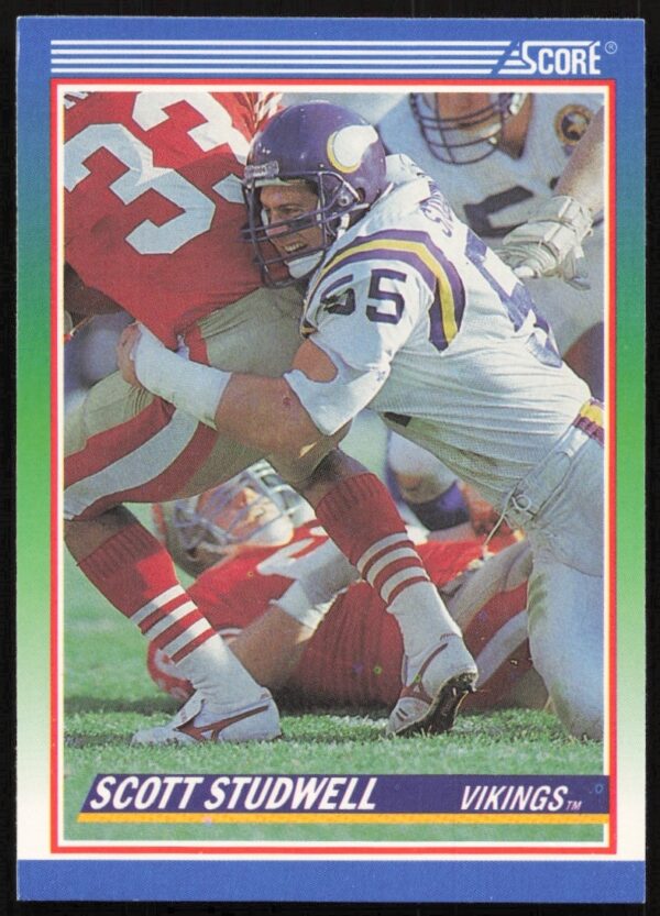 Scott Studwell 1990 Score #377 card front, featuring Vikings linebacker in uniform.