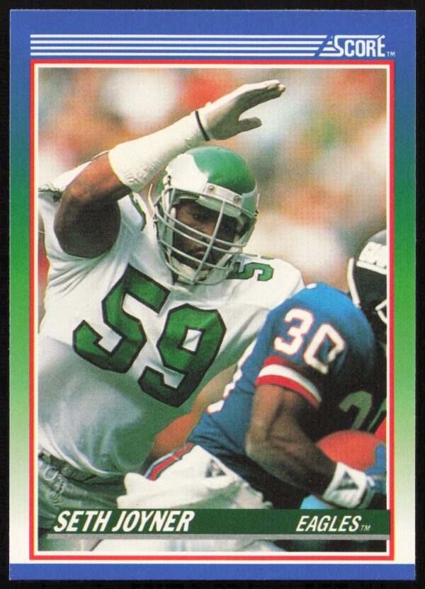 Seth Joyner 1990 Score Football Card #58, Philadelphia Eagles linebacker in action shot.