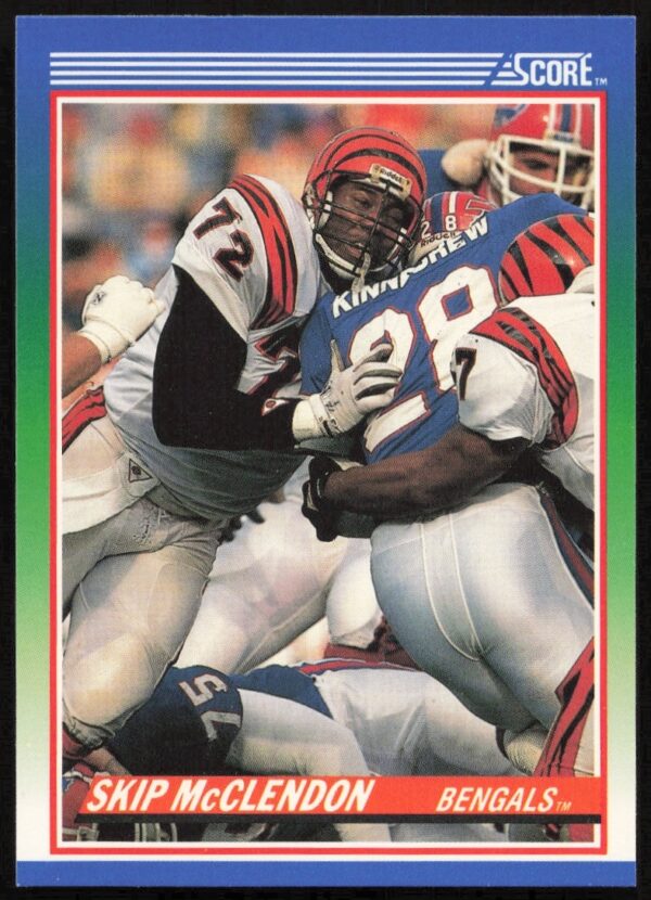 1990 Score football card featuring Skip McClendon, number 72, in uniform.