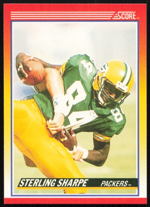 Sterling Sharpe 1990 Score Football Card #245 featuring Packers wide receiver in action.