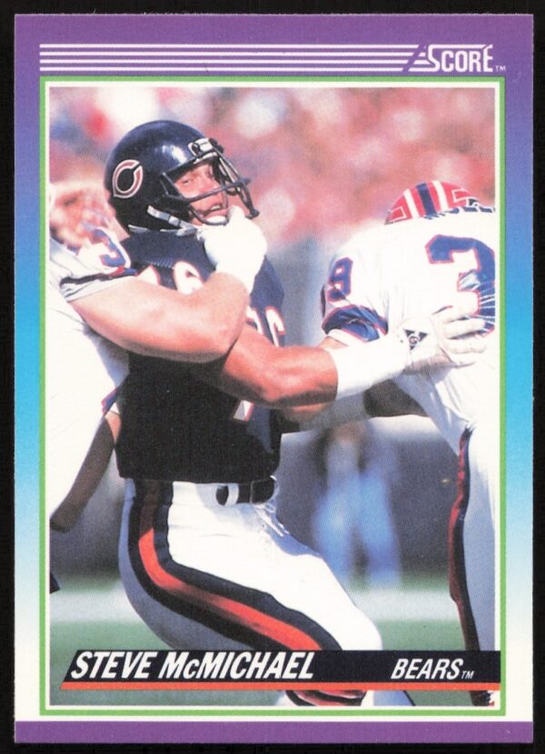 1990 Score Football Card: Steve McMichael #197, Chicago Bears defensive tackle in iconic pose.