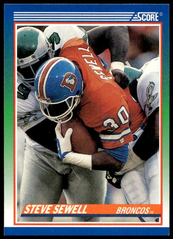 1990 Score Steve Sewell #417 Football Card, Denver Broncos Action Shot.