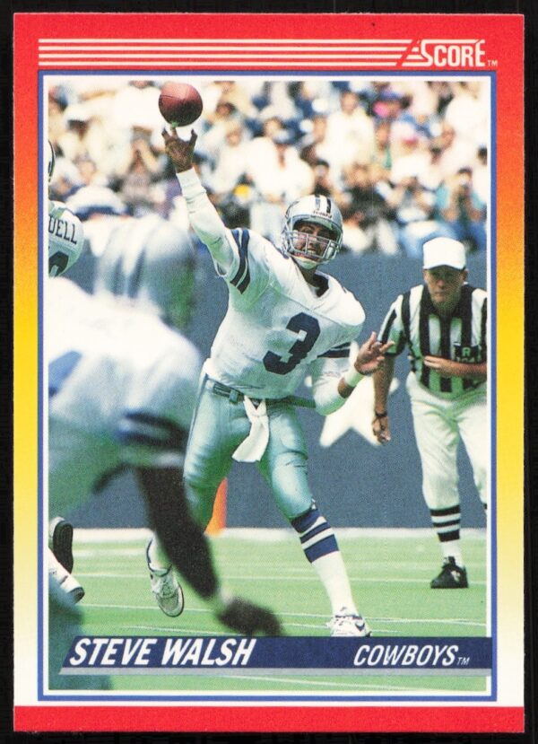 Steve Walsh 1990 Score Football Card #231 featuring quarterback action.