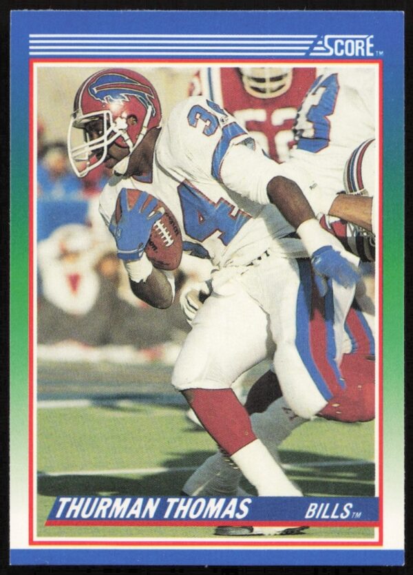 Front of 1990 Score card showcasing Thurman Thomas, Buffalo Bills running back, #110.