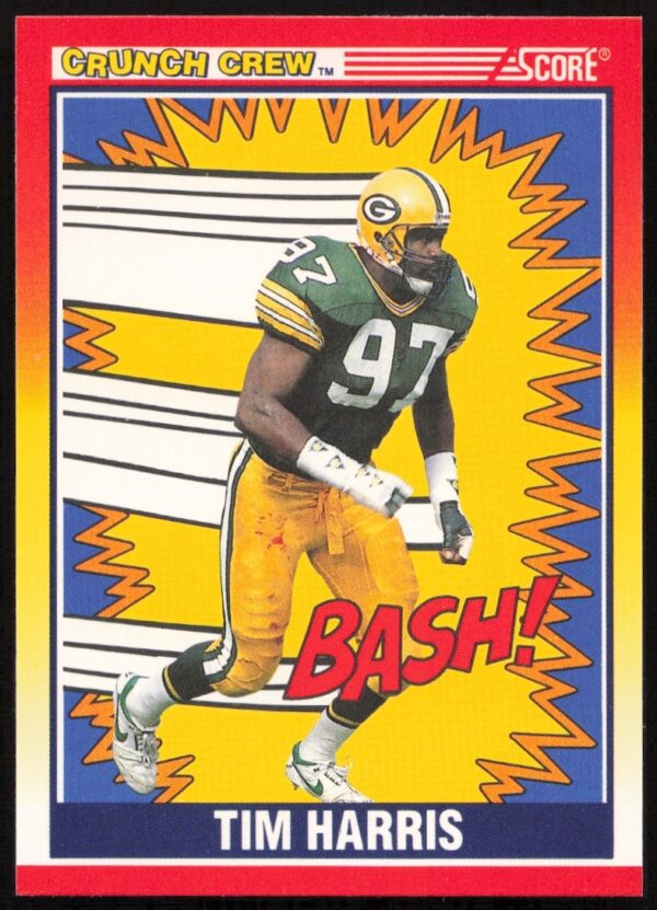 Tim Harris 1990 Score Football Card #555, Green Bay Packers, Action Shot, Front.
