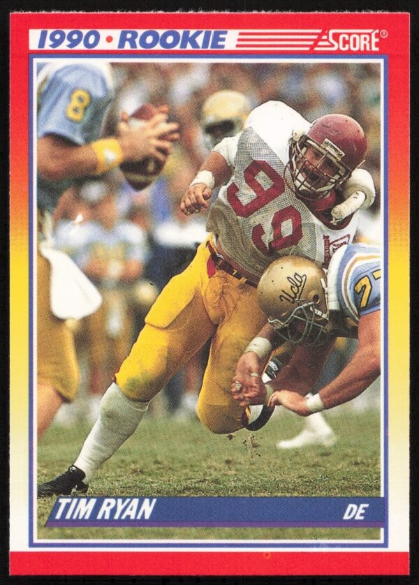 Front view of Tim Ryans 1990 Score Football Card #652 showcasing vintage NFL style.