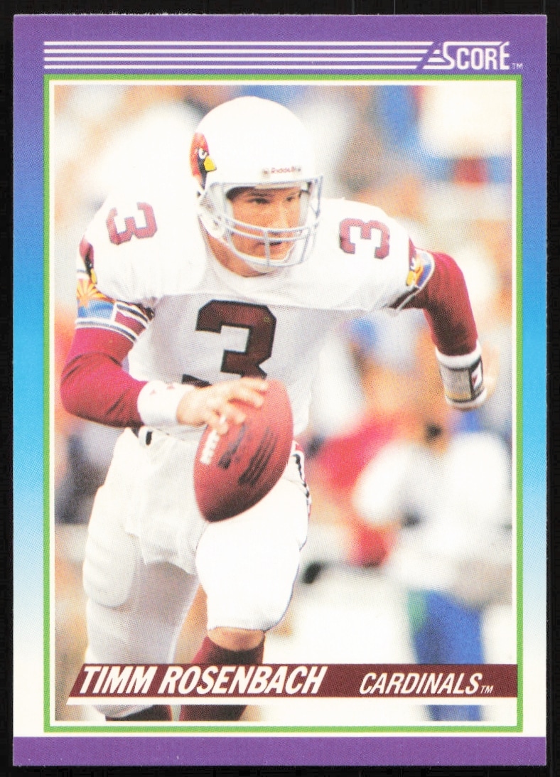 Timm Rosenbach 1990 Score Football Card #163, Cardinals QB poised to throw.
